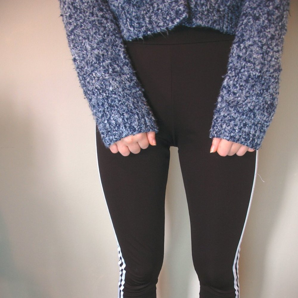 Black Nylon Leggings White Stripes